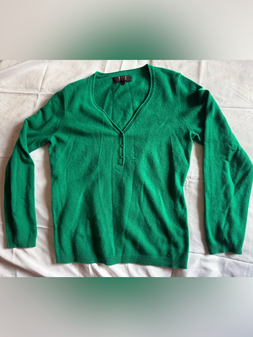 Alex Marie Emerald Green V-Neck Button Pullover